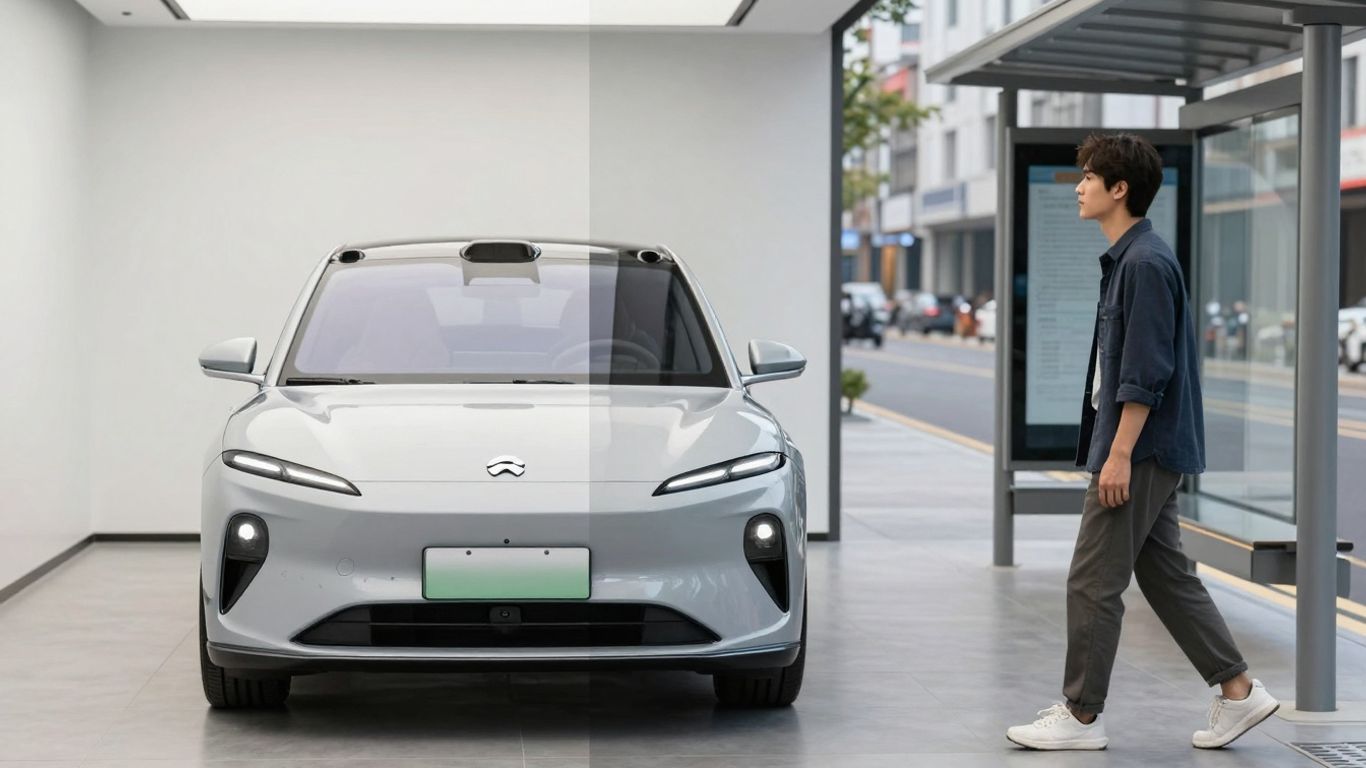 Electric car versus public transport user.