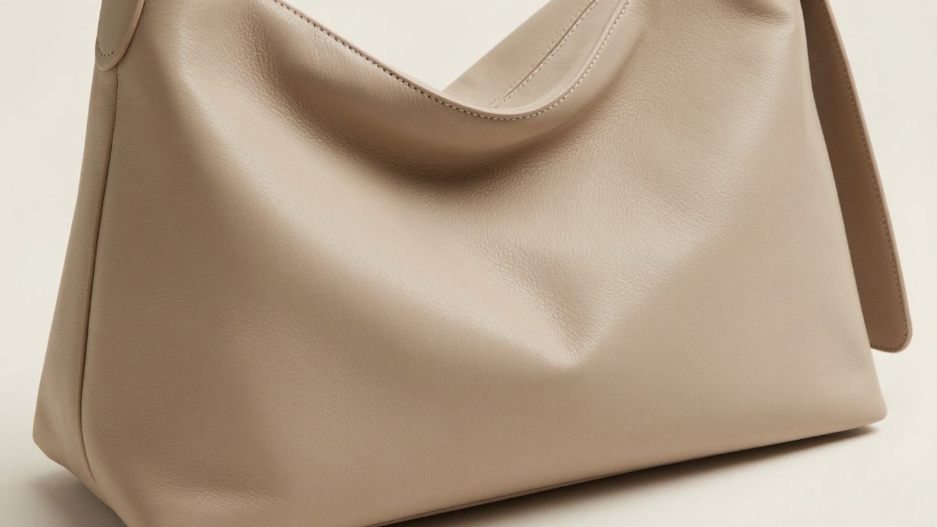 Weiche, beige Hobo Bag aus Leder mit Schultergurt.