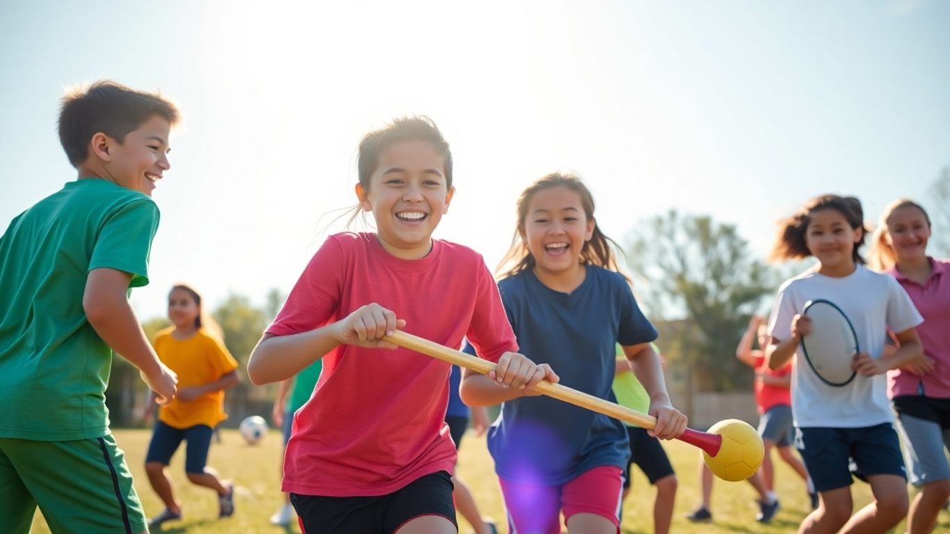 Schüler spielen begeistert verschiedene Sportarten im Freien.