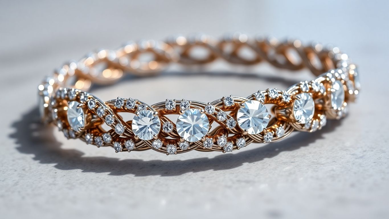 Moissanite rope bracelet sparkling on a neutral background.