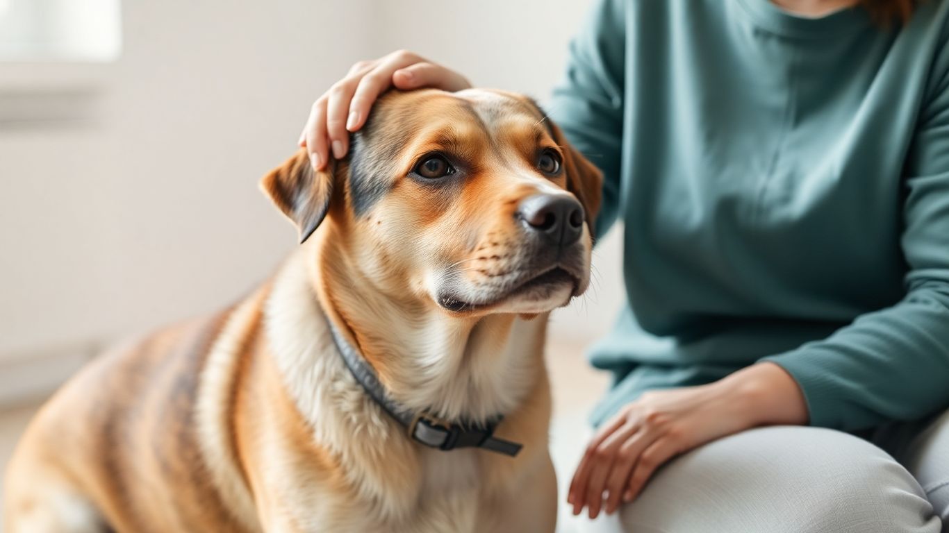 Dog and person connecting, seeking behaviourist help.