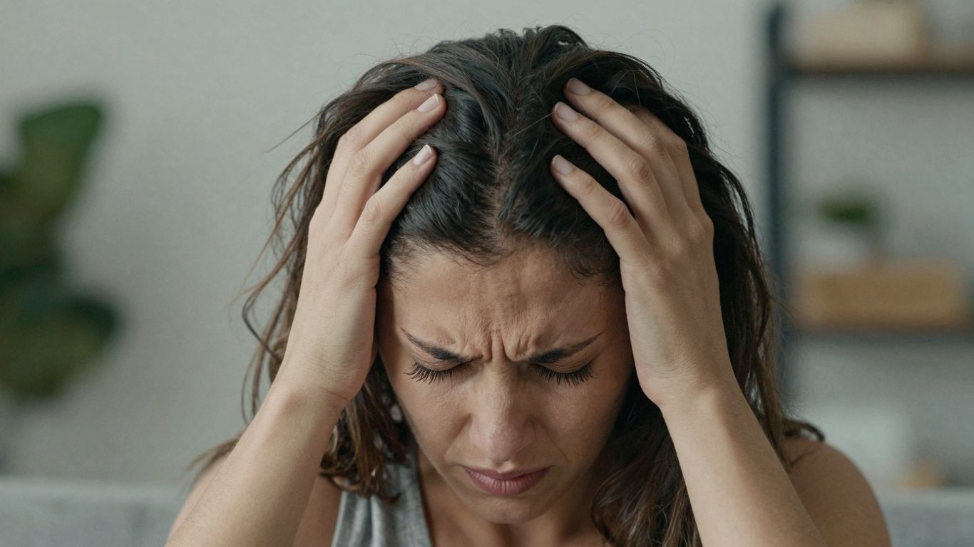Person experiencing migraine pain with throbbing sensation.