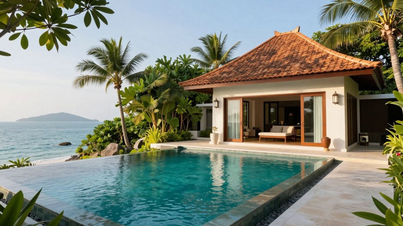 Luxury Phuket villa with infinity pool and tropical garden.