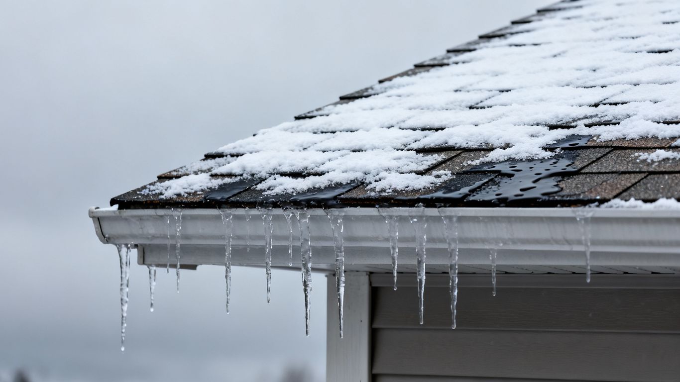 Snow-covered roof with icicles, ready for inspection.
