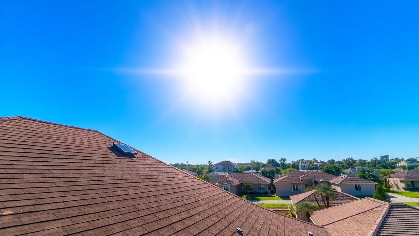 Clermont home rooftop with airflow vents under blue sky.