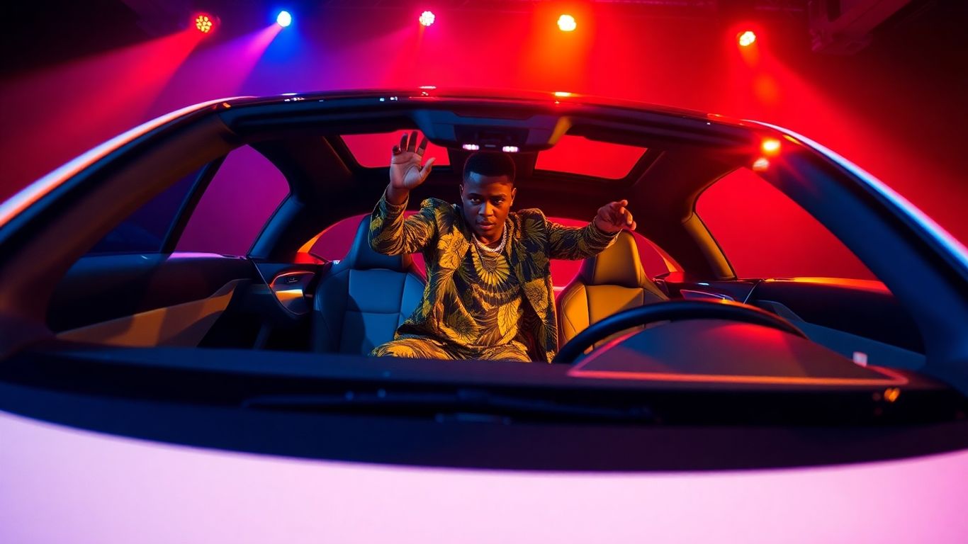 [Asake] performing inside a Tesla during a concert.