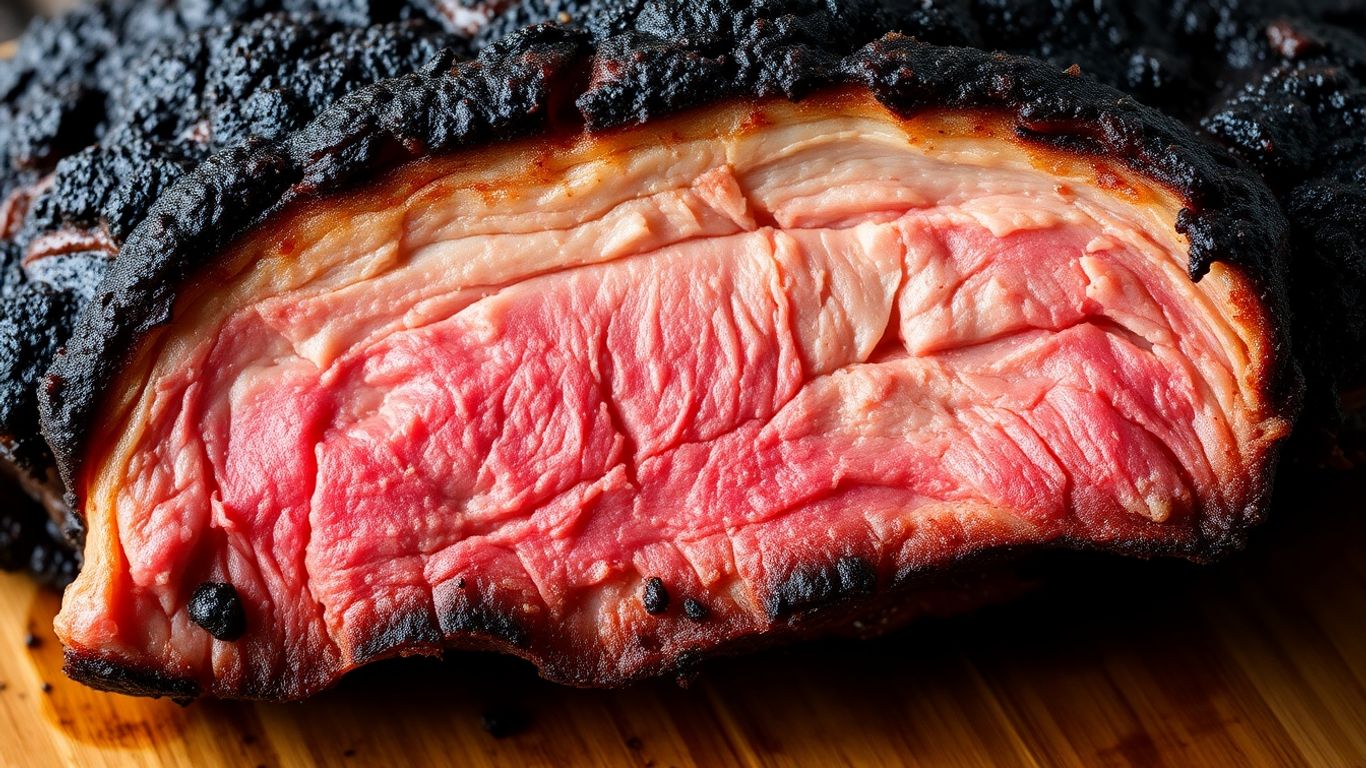 Smoked brisket with a distinct pink smoke ring.