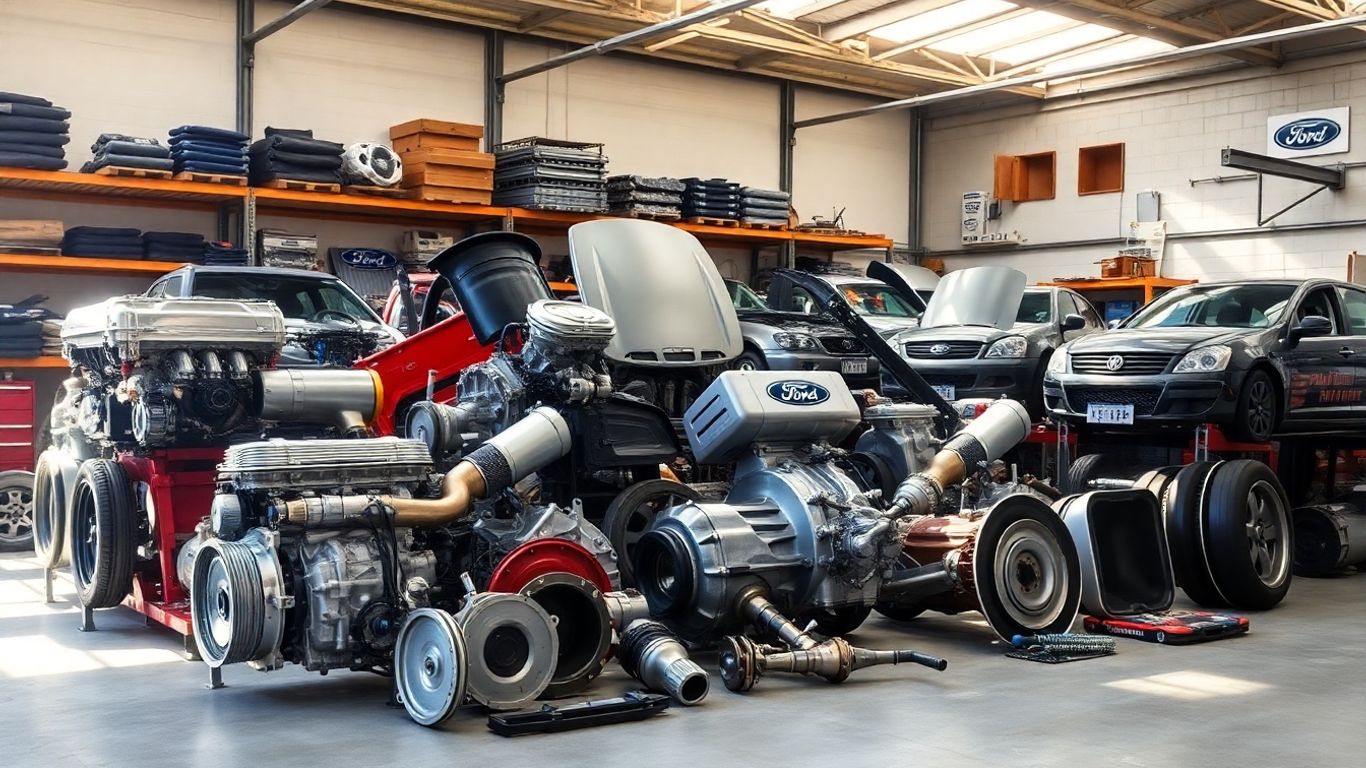 Ford car parts laid out for sale in Australia.