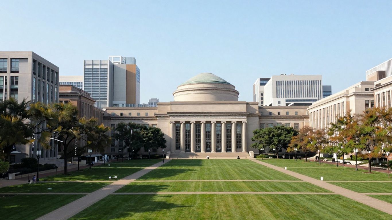 MIT campus buildings and green spaces