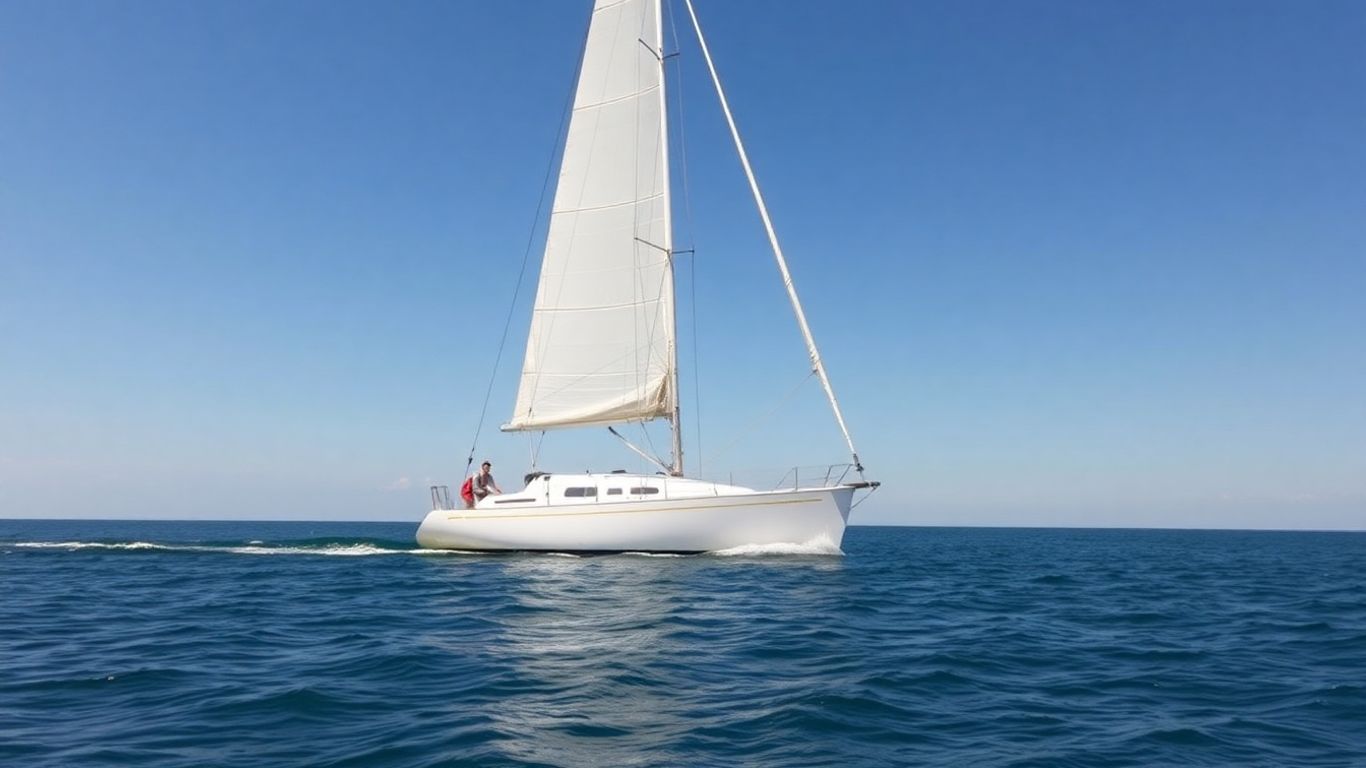 Vancouver 28 sailboat sailing on blue water.