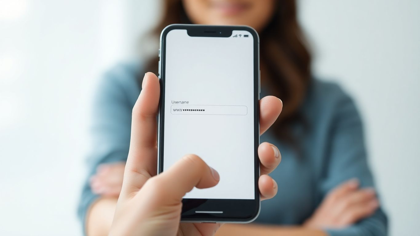 Hand holding phone with login screen