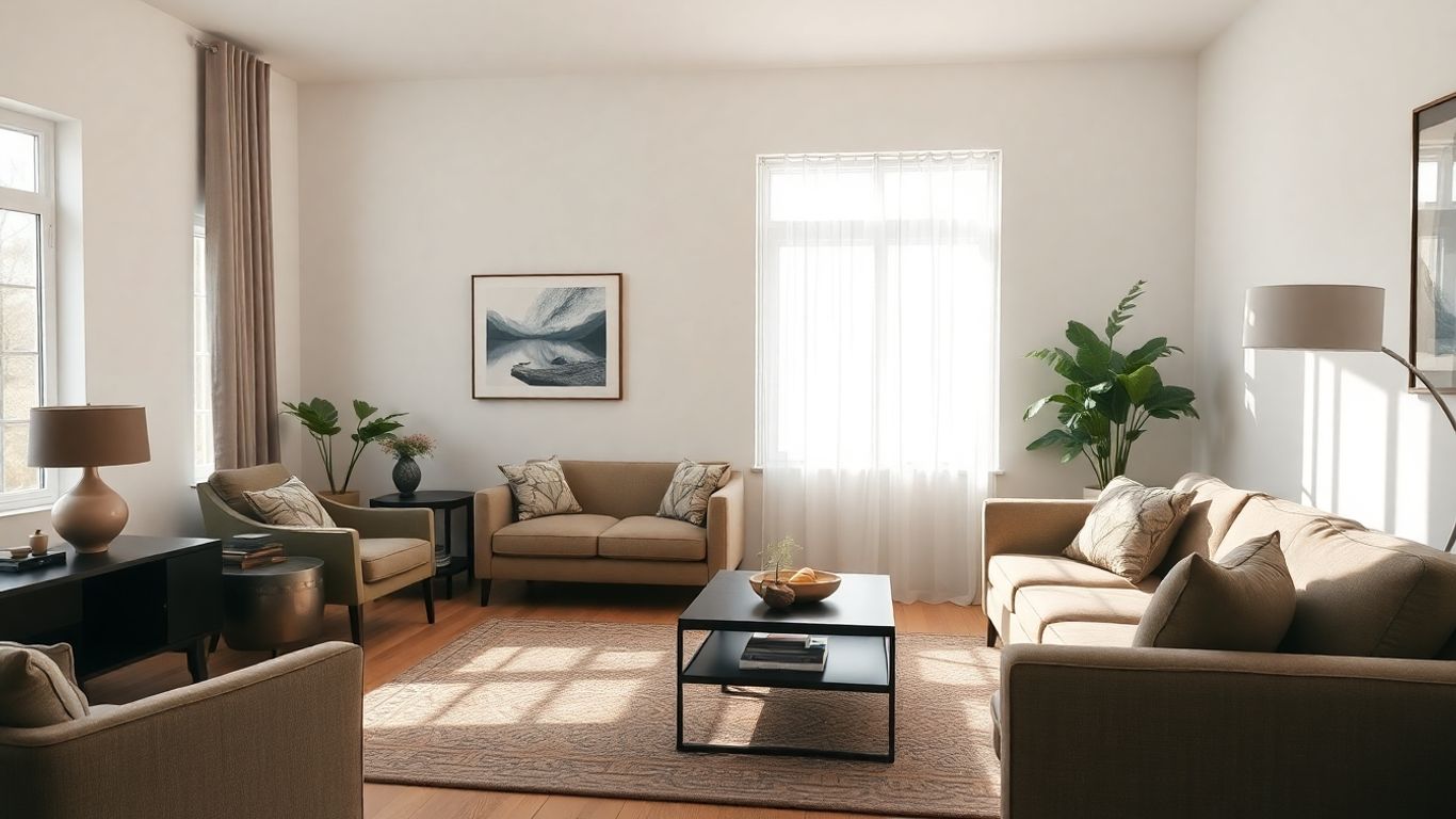 Cozy sofa and armchair set in a bright, stylish living room.