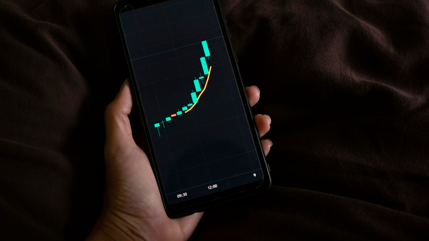 a person holding a cell phone with a chart on the screen