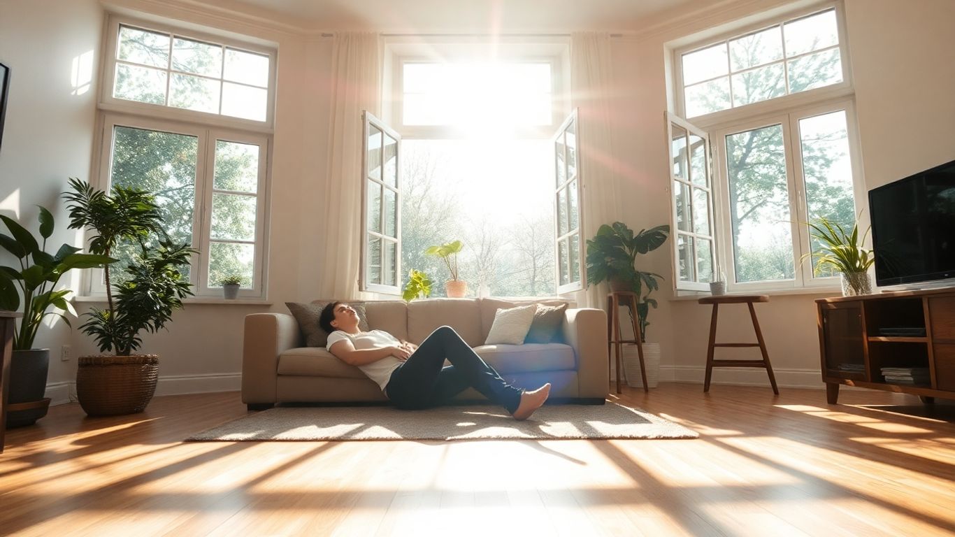 Maison bien ventilée avec fenêtres ouvertes et air frais.