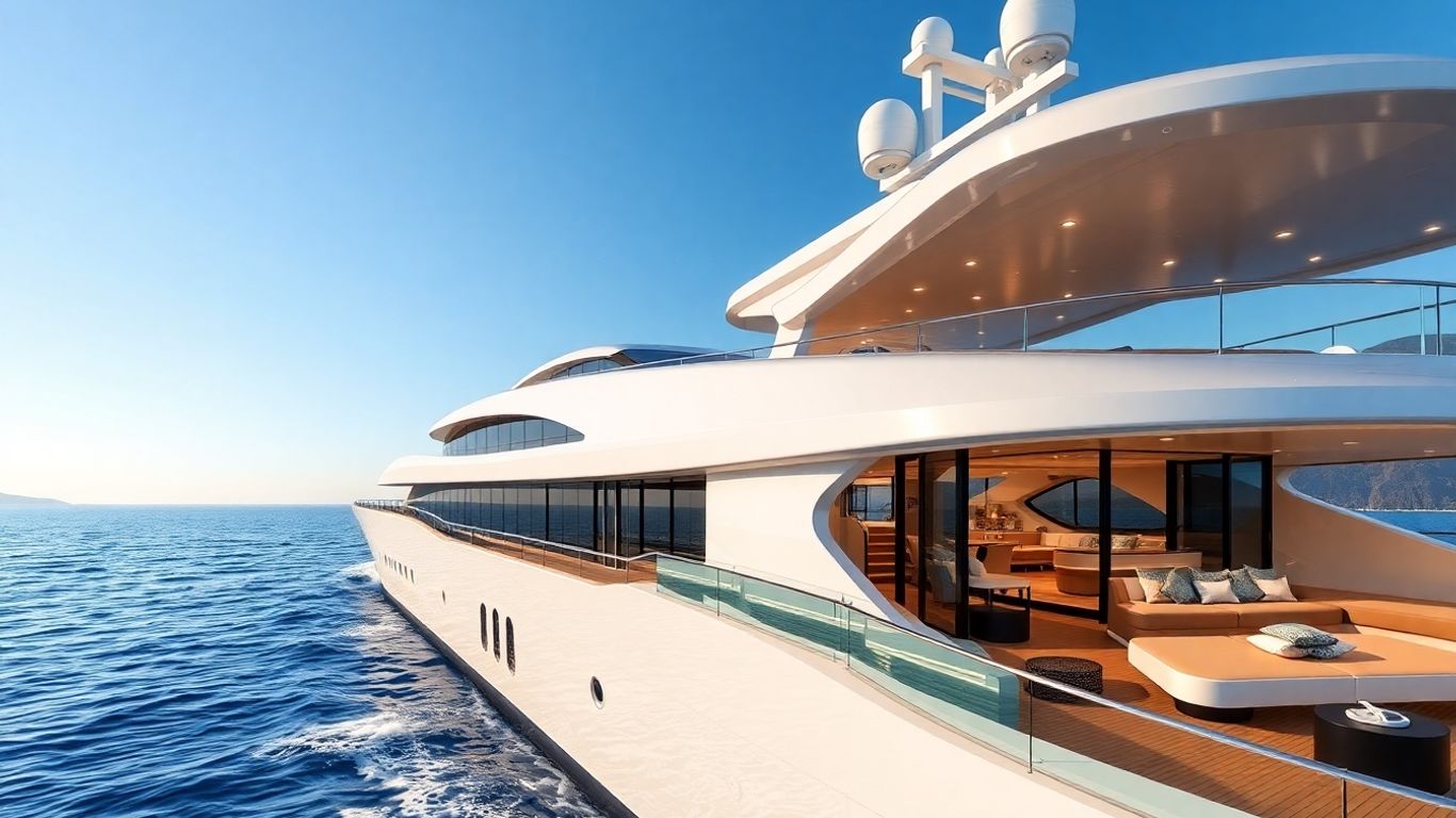 Modern 50 meter yacht on calm blue water