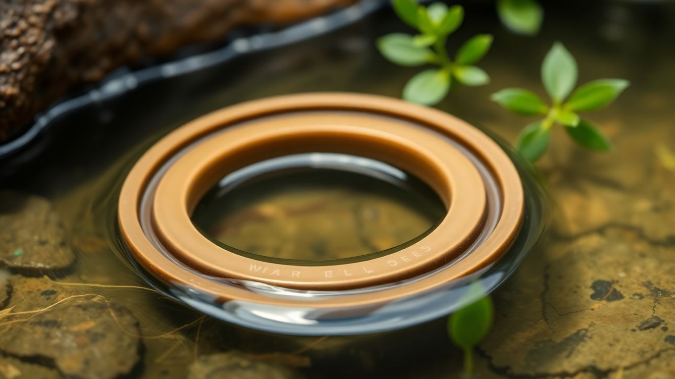 Eco-friendly well seal in clear water with foliage.