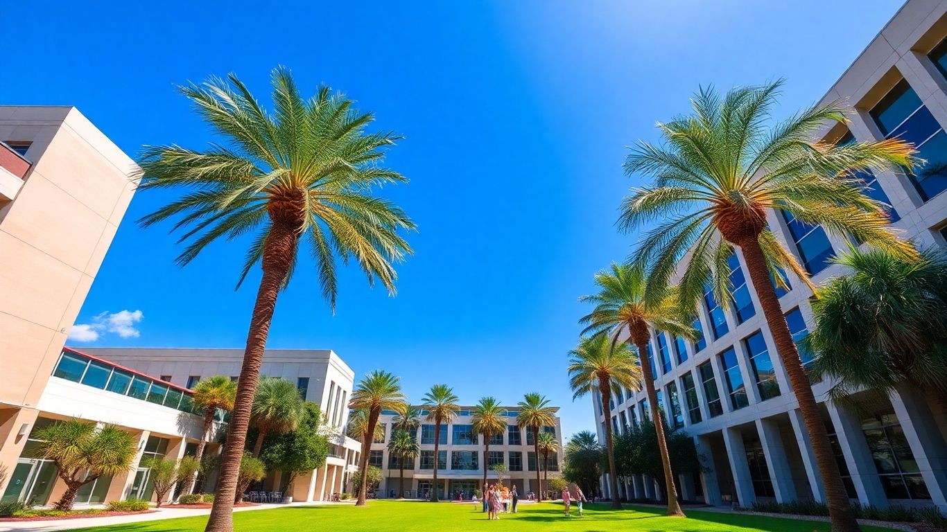 Florida Institute of Technology campus with palm trees and buildings.