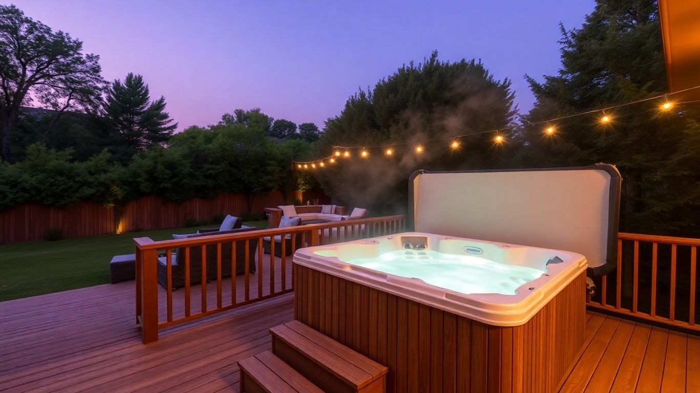 Elevated deck with hot tub and seating