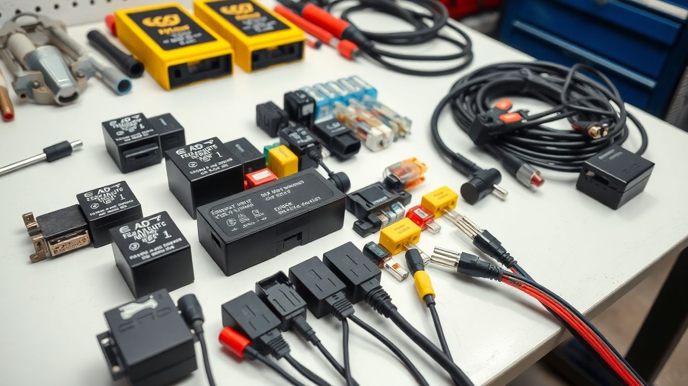 VW EOS electronic replacement parts on workshop table