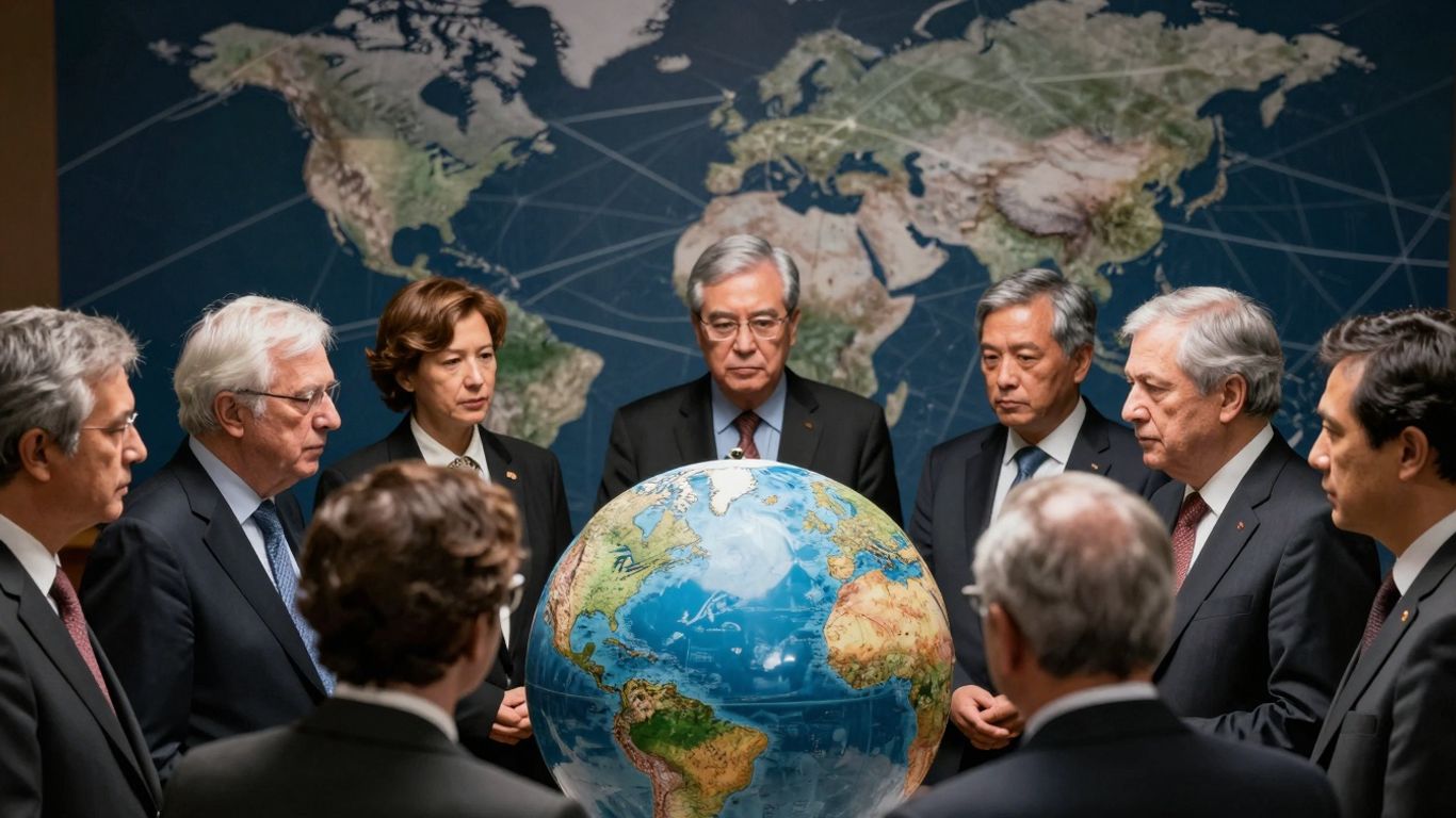 Lideri mondiali discutând despre stabilitatea globală.