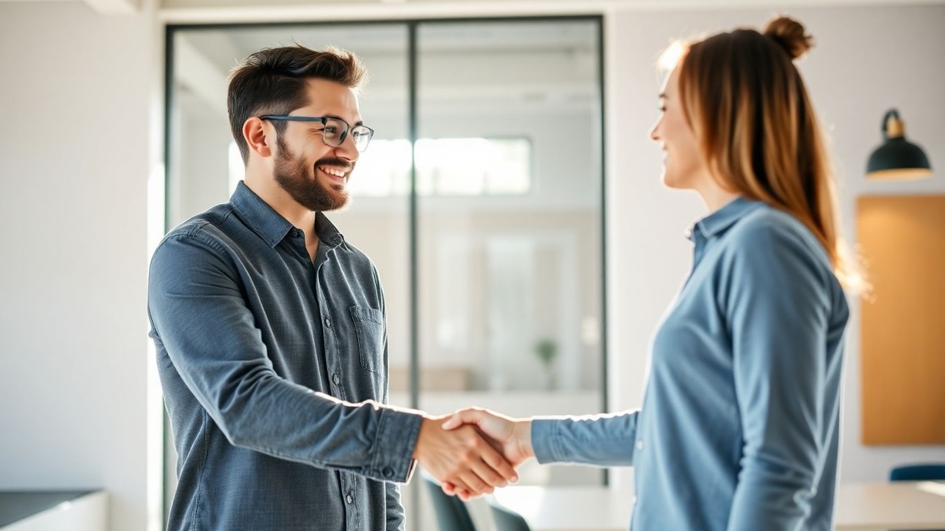 Imprenditore e cliente che si stringono la mano, costruendo fedeltà.