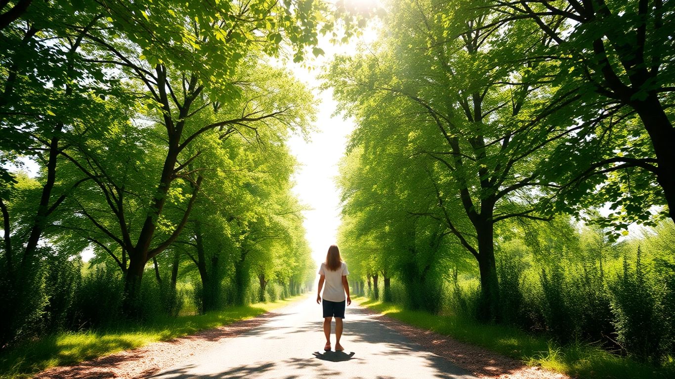 Personne marchant vers un horizon lumineux et dégagé.