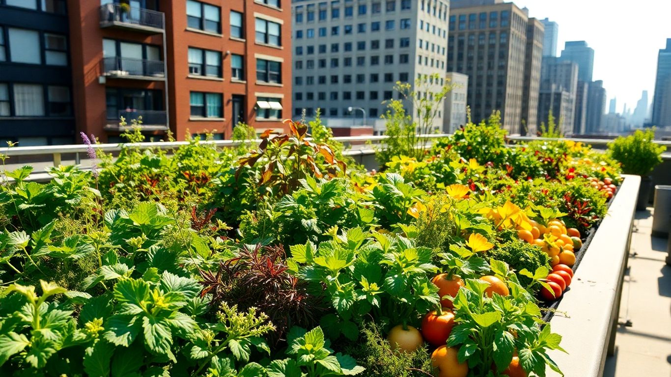 Städtischer Dachgarten mit Wintergemüse und Kräutern