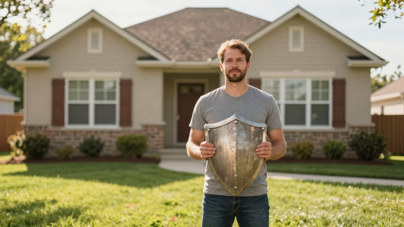 Propietario protegiendo su casa con un escudo.
