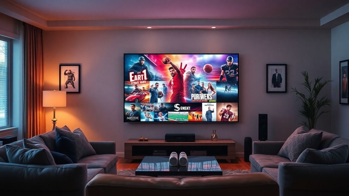 Premium entertainment on a large TV screen.