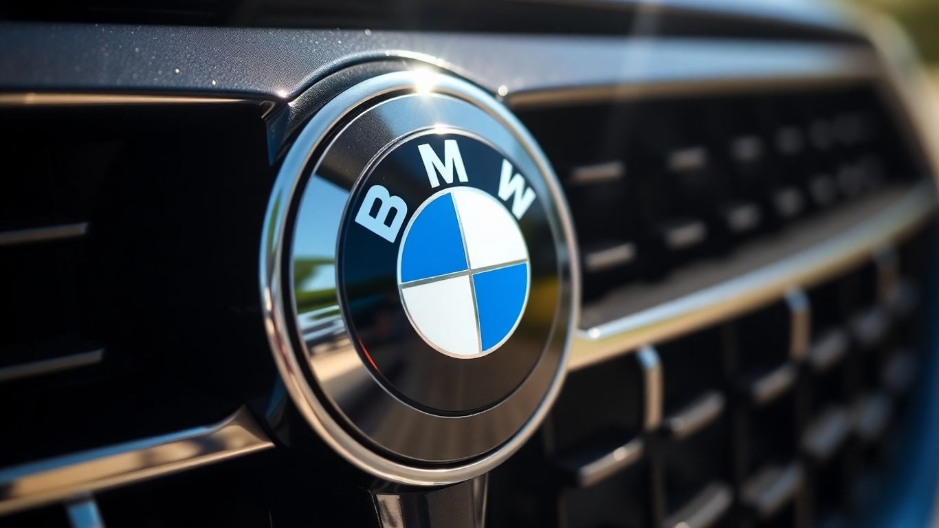 Close-up of a genuine BMW emblem on a car grille.