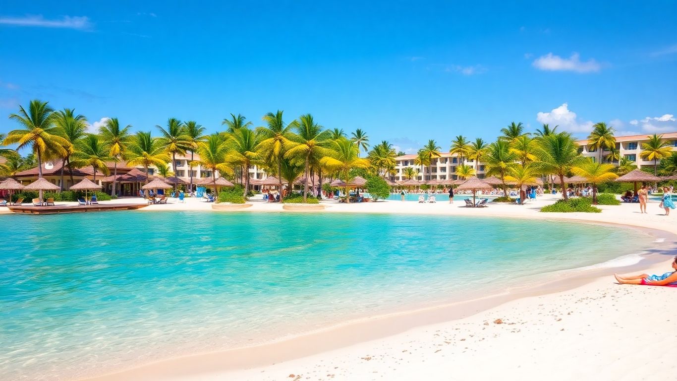 Dominican Republic beach with palm trees and turquoise sea.