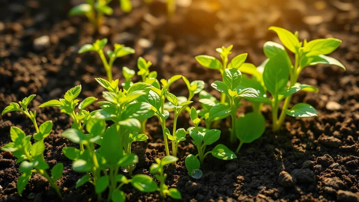 Small vegetable garden with healthy green seedlings.