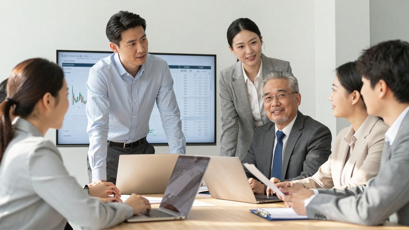 Business professionals strategizing B2B pricing in a modern office.