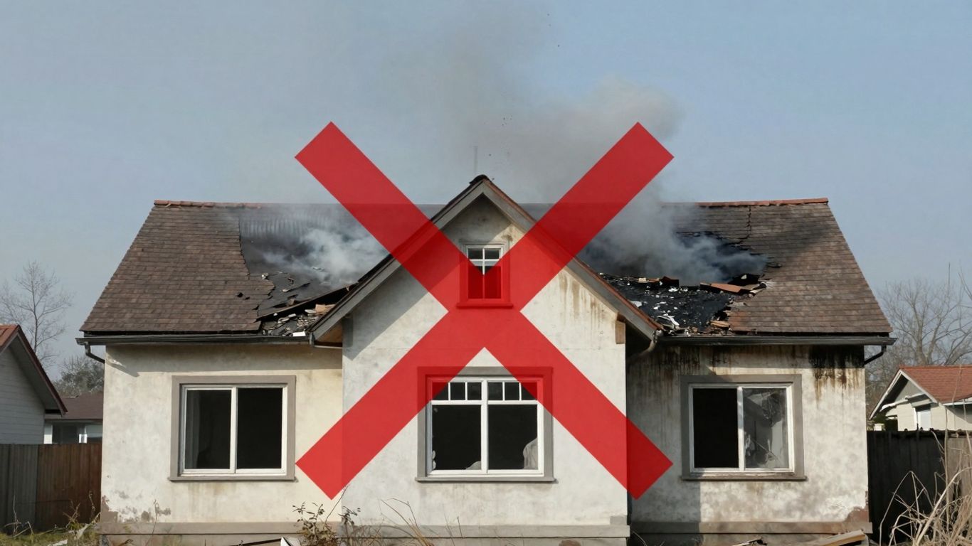 Casa inhabitada con señal de prohibido el paso.