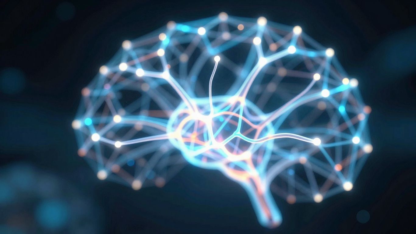 Abstract glowing neural network for AI agent evaluation.