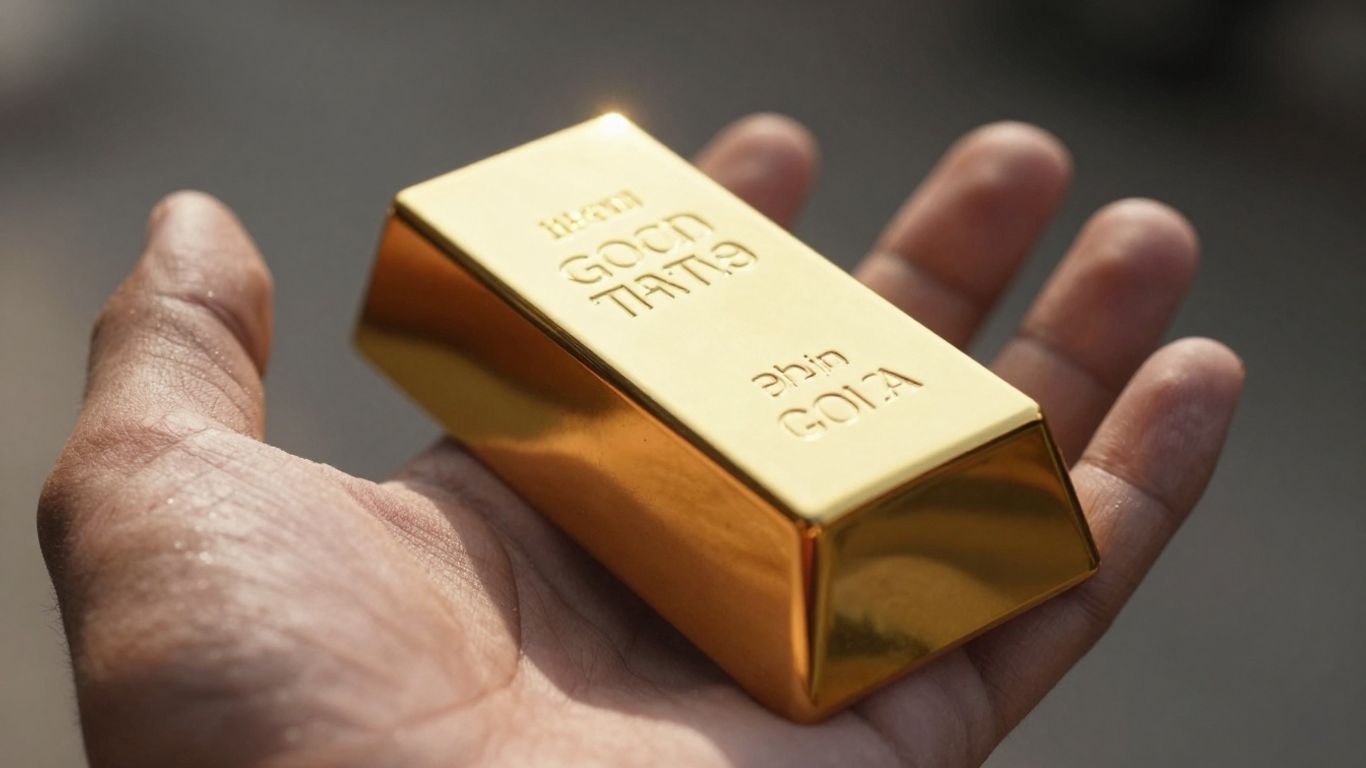 一个人的手拿着一根闪亮的金条。
