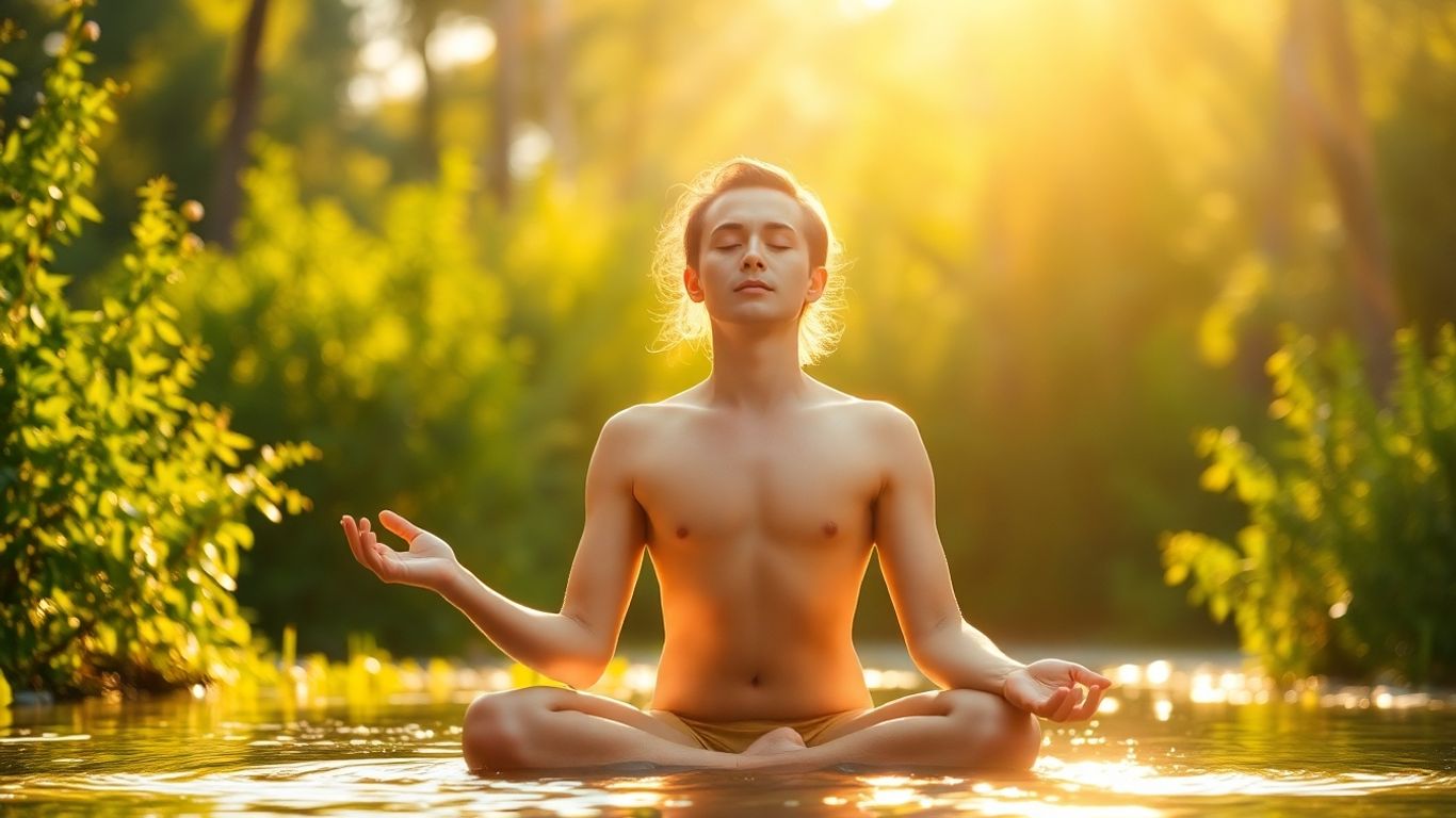 Person meditating peacefully outdoors in nature.