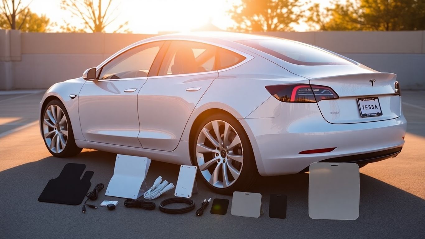 Tesla Model 3 with accessories on sale.