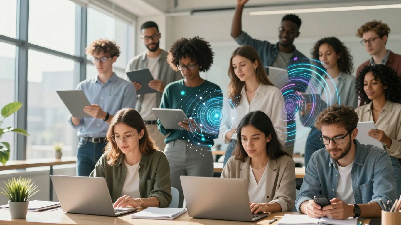 People learning digital marketing at top institutions.