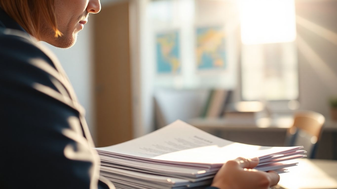 Personne réfléchissant à des documents et certificats