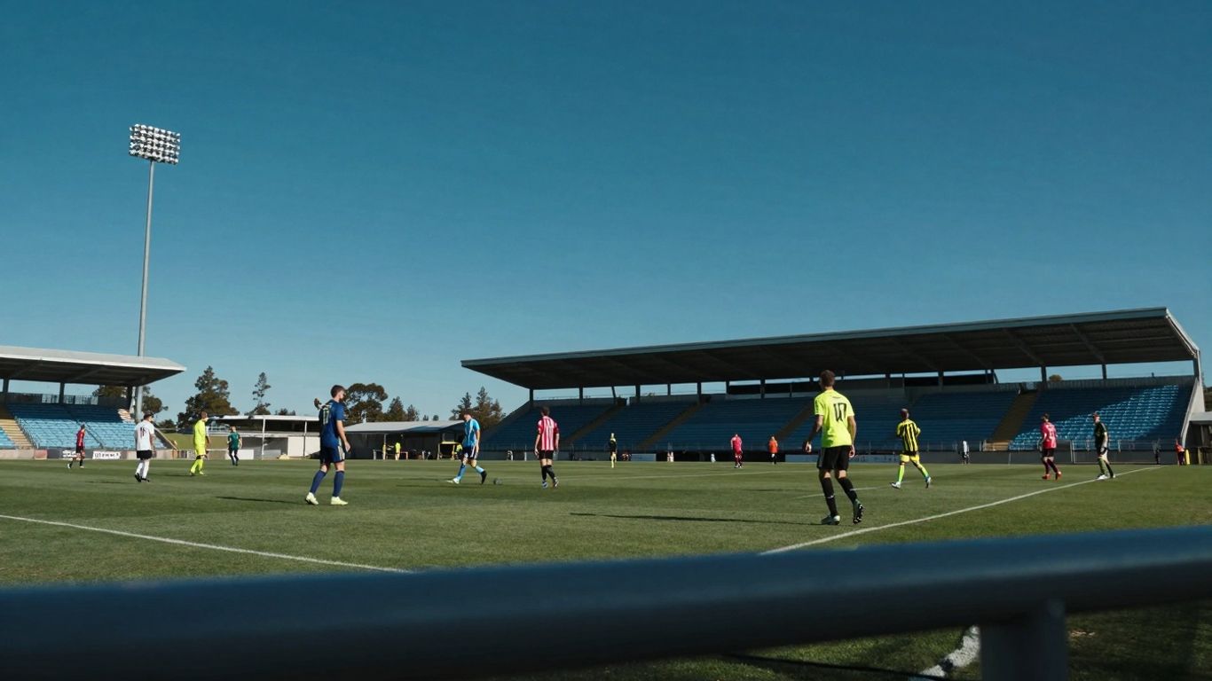 Empty stadium seats overlooking a 5-a-side football pitch.