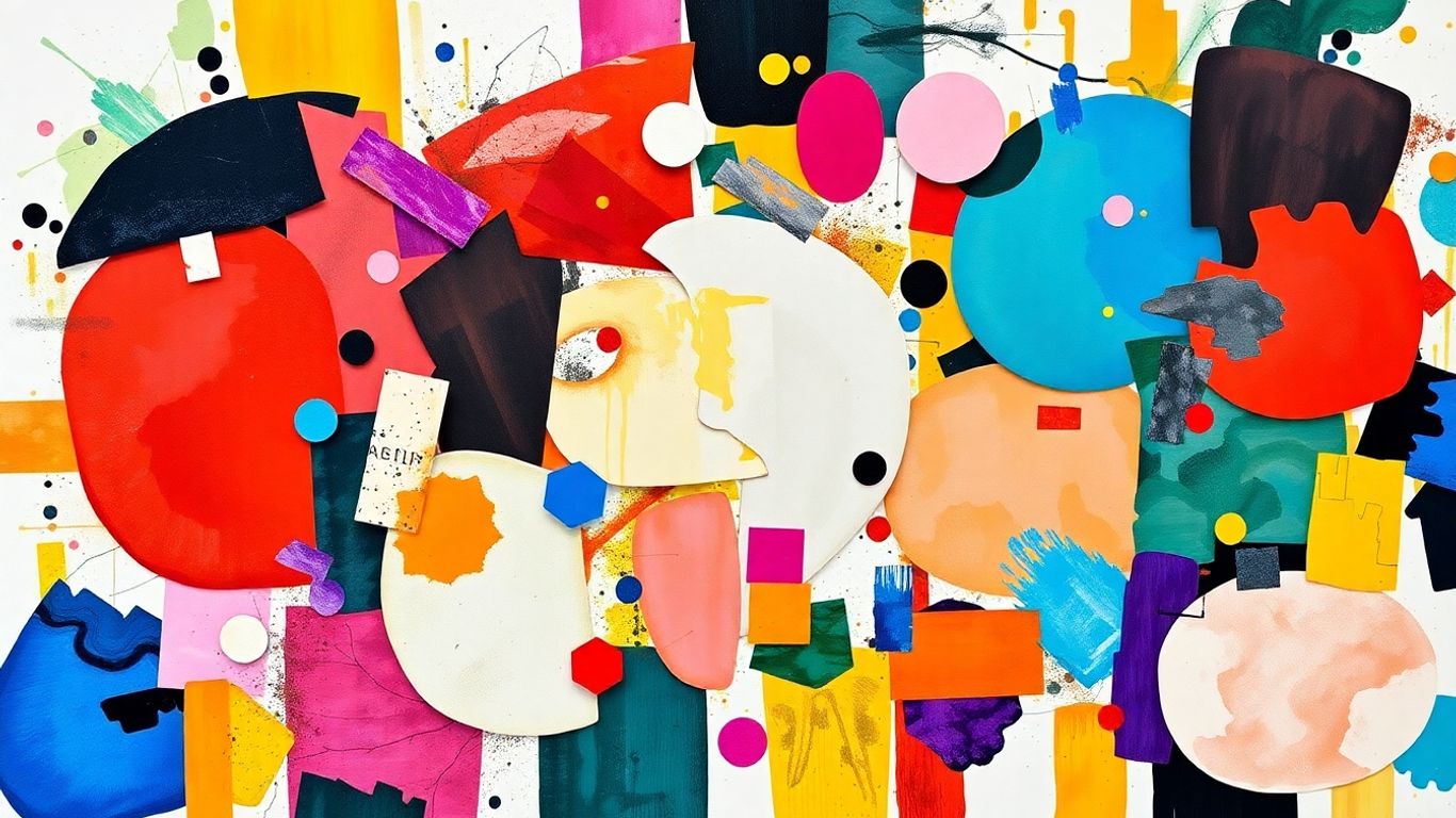 Abstract shapes and textures in vibrant colours.