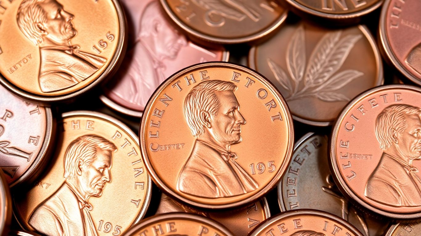 Close-up of Lincoln Wheat Pennies with varying wear.