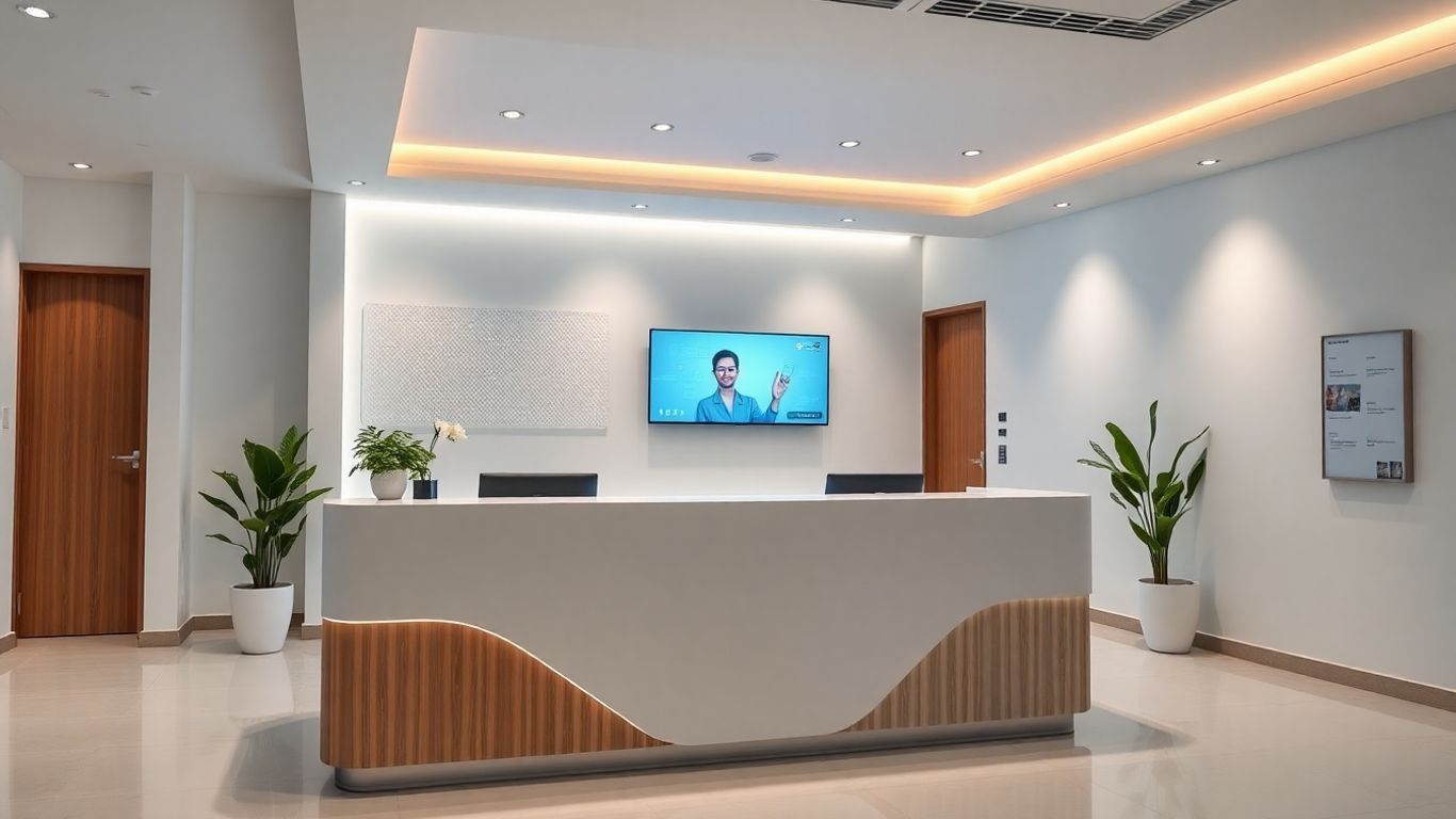 AI receptionist interface in a modern clinic.