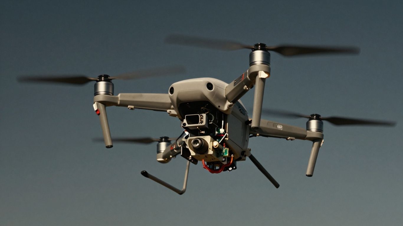 A Drone flying, close-up of internal components.