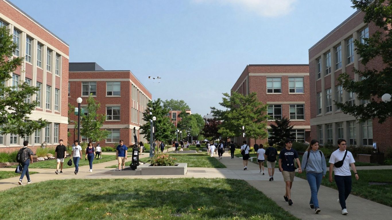 New Jersey Institute of Technology campus with students and buildings.