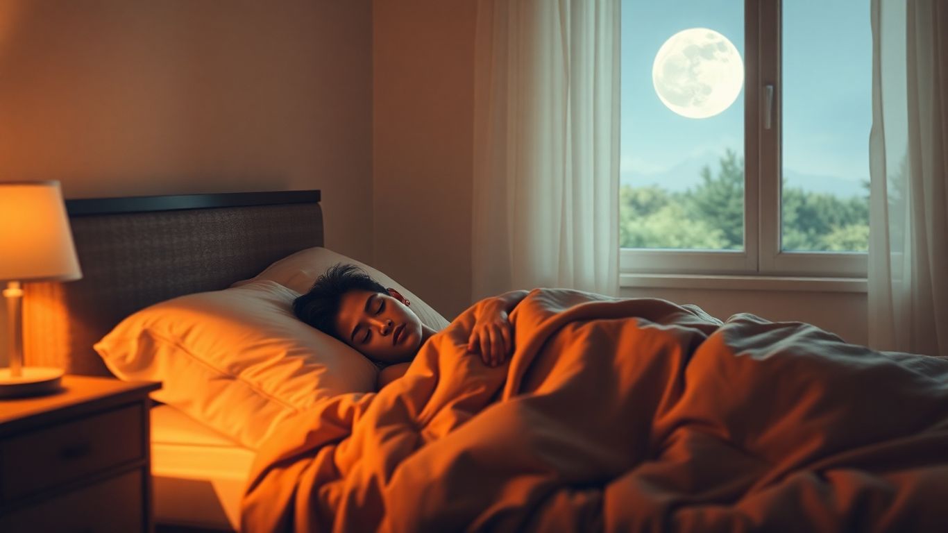 Person sleeping peacefully in a cozy bed.