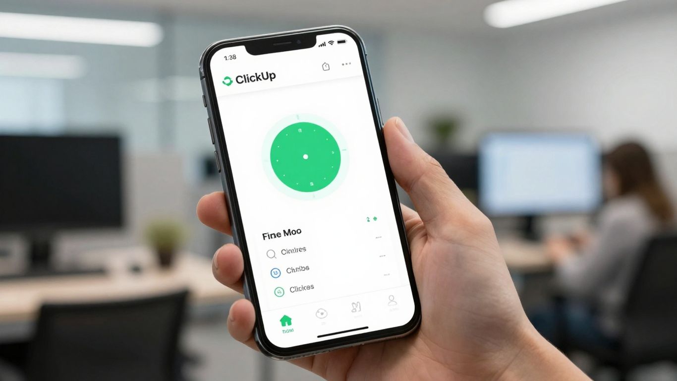 ClickUp Pomodoro app on an Android phone.