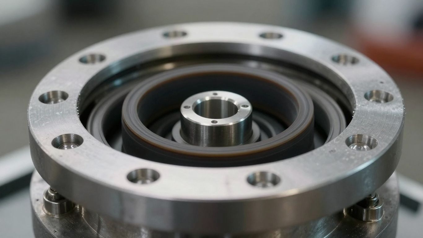 Industrial well seal with metallic and rubber components.