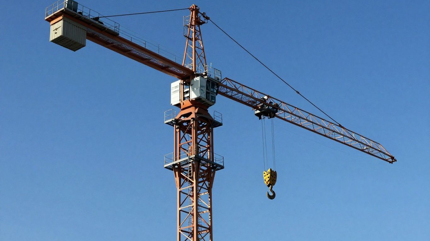 Industrial crane against a blue sky.